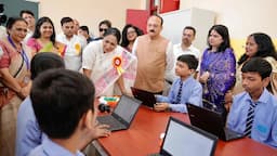 Delhi CM Rekha Gupta at the inauguration of a new government school and technical training projects in Delhi.