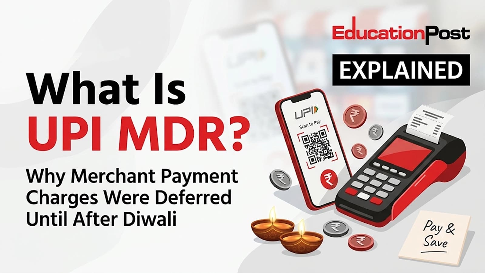 UPI QR code payment illustrating the proposed 0.4% Merchant Discount Rate on eligible transactions above ₹2,000, deferred until after Diwali 2026.