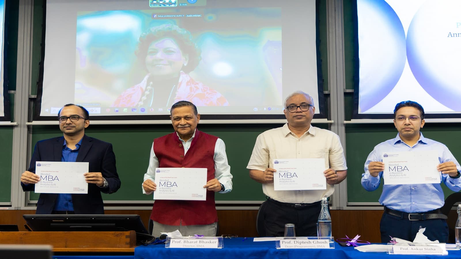 IIM Ahmedabad campus announcing admissions to the blended MBA in Business Analytics and Artificial Intelligence.