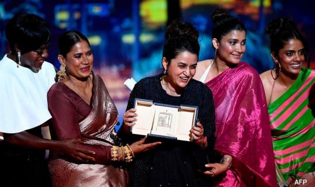 Filmmaker Payal Kapadia with actors at Cannes 2024.