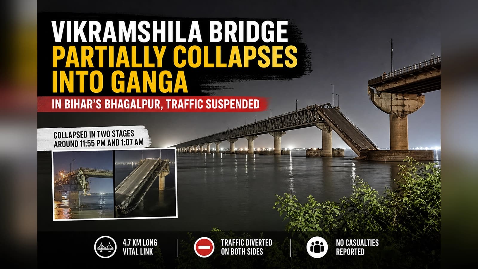 Vikramshila Bridge partially collapses into Ganga in Bihar’s Bhagalpur; traffic halted