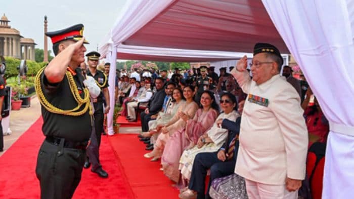 New Army Chief Gen Dhiraj Seth salutes father after taking charge, receives salute from brother