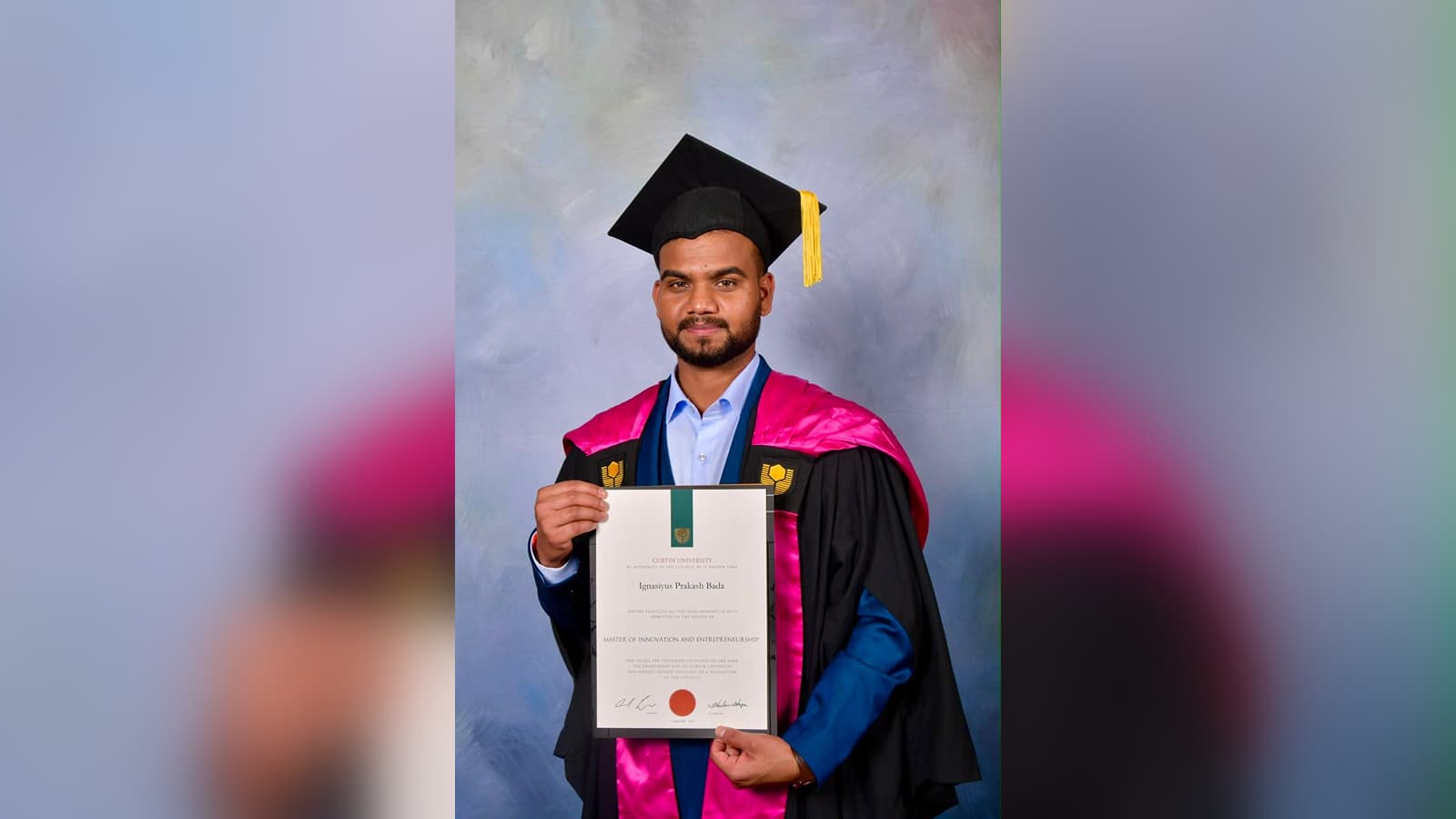 Alt Text: Ignasiyus Prakash Bada from Gadchiroli completes his Master’s at Curtin University in Australia and returns to join Lloyds Metals.