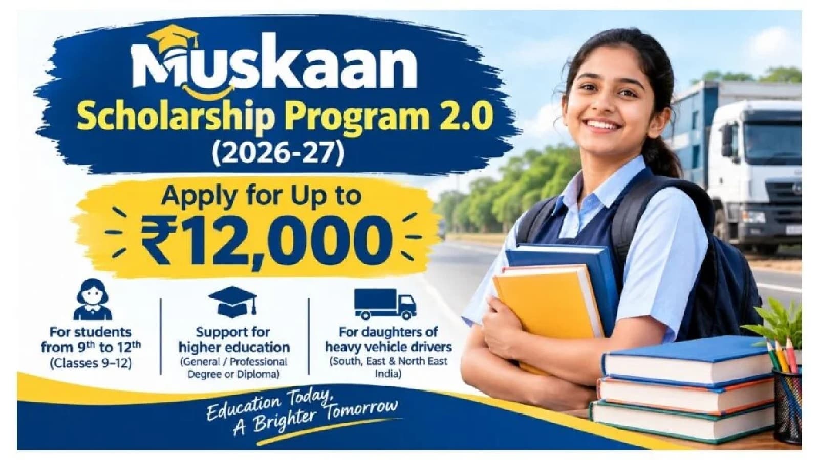 Muskaan Scholarship 2.0 2026-27: Class 9–12 Students Can Apply for Financial Assistance of Up to ₹12,000